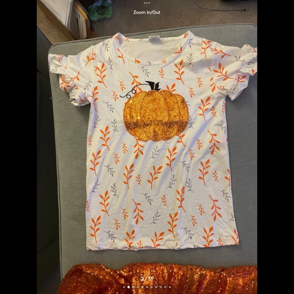 Halloween Kids Girls Pumpkin Outfit Sequins READ for size